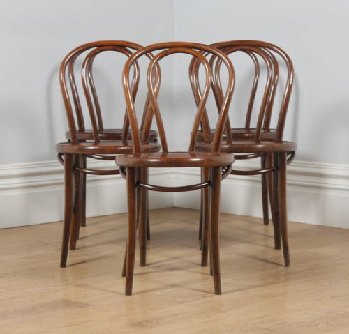 fig 3. Antique Set of Five Thonet Fischel Bentwood Beech Hoop Back Kitchen Bistro Cafe Dining Chairs (Circa 1920)