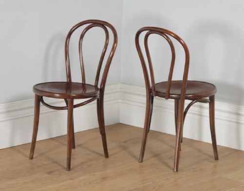 fig 5. Antique Set of Five Thonet Fischel Bentwood Beech Hoop Back Kitchen Bistro Cafe Dining Chairs (Circa 1920)