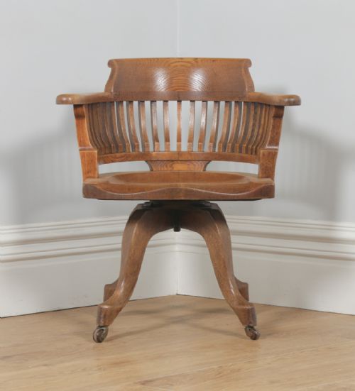fig 1. Antique English Victorian Oak Revolving Office Desk Arm Chair (Circa 1890)