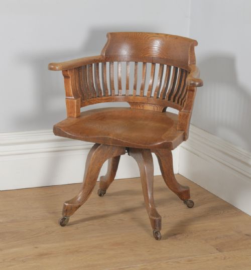 fig 2. Antique English Victorian Oak Revolving Office Desk Arm Chair (Circa 1890)