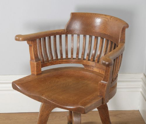 fig 3. Antique English Victorian Oak Revolving Office Desk Arm Chair (Circa 1890)