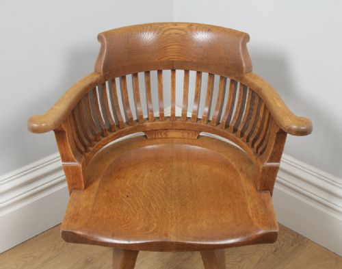fig 4. Antique English Victorian Oak Revolving Office Desk Arm Chair (Circa 1890)