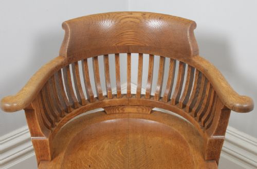 fig 6. Antique English Victorian Oak Revolving Office Desk Arm Chair (Circa 1890)