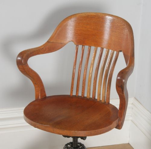 fig 3. Antique English Edwardian Oak Revolving Office Desk Arm Chair (Circa 1910)