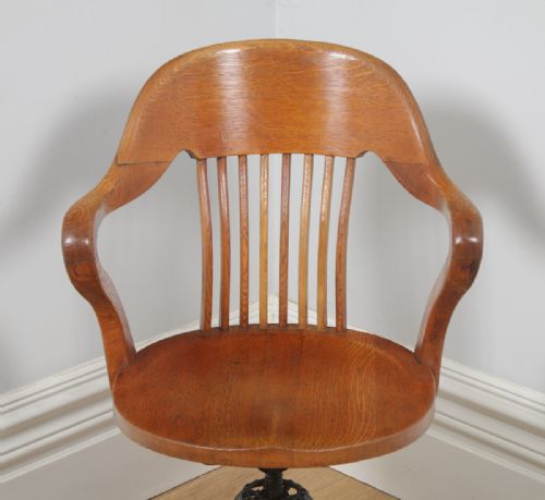 fig 4. Antique English Edwardian Oak Revolving Office Desk Arm Chair (Circa 1910)