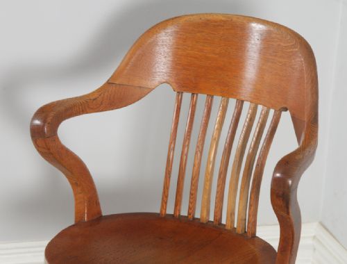 fig 5. Antique English Edwardian Oak Revolving Office Desk Arm Chair (Circa 1910)