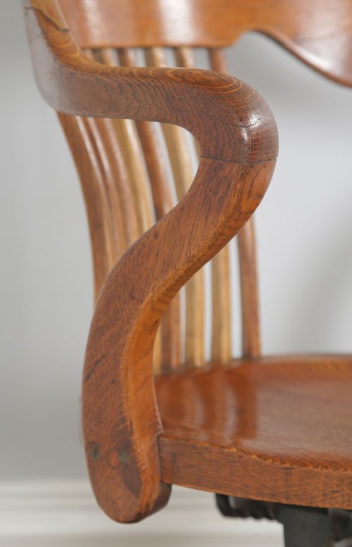 fig 8. Antique English Edwardian Oak Revolving Office Desk Arm Chair (Circa 1910)