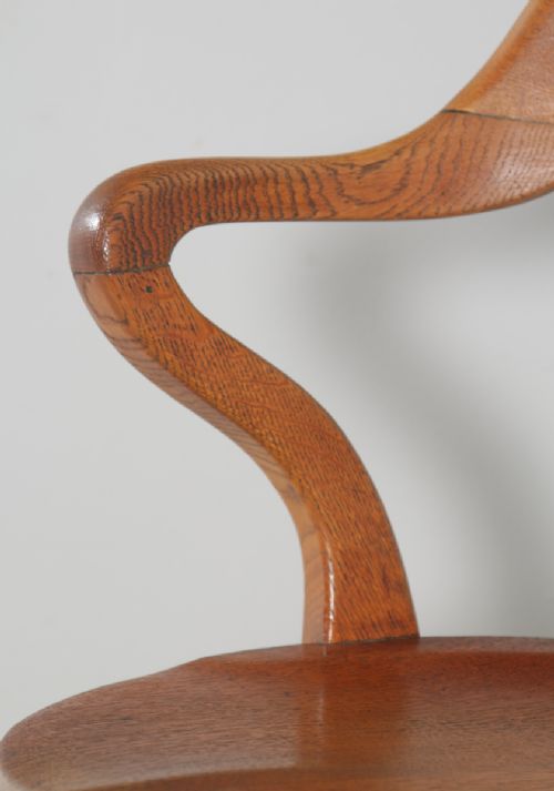 fig 9. Antique English Edwardian Oak Revolving Office Desk Arm Chair (Circa 1910)