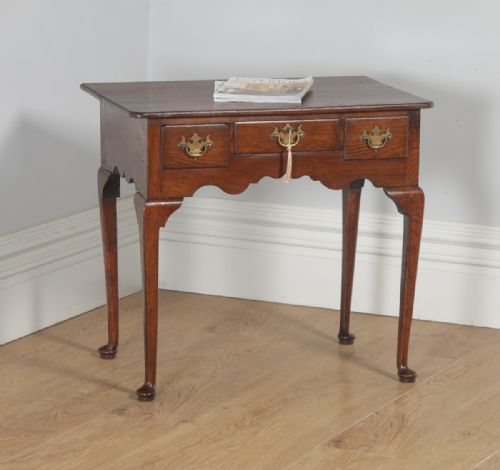 fig 1. Antique English Georgian Oak & Elm Occasional Hall Side Lowboy Table (Circa 1760)