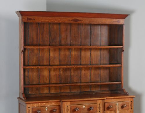 fig 1. Antique Welsh Talwrn Anglesey Breakfront Georgian Oak & Mahogany Sideboard Dresser Base & Rack (Circa 1810)