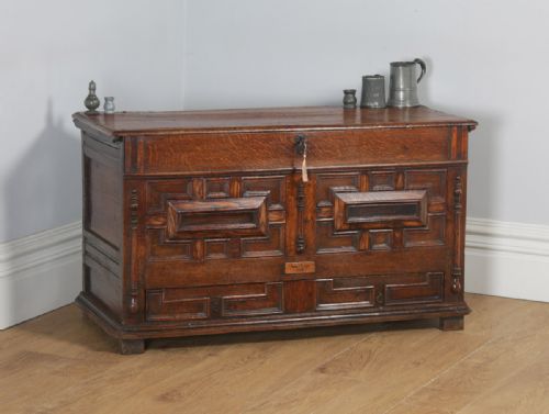 Antique English Charles II Oak Marriage Mule Chest / Blanket Box with Drawer (Circa 1680)