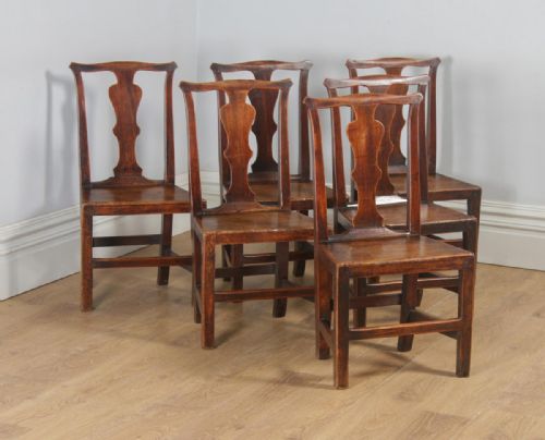 Antique Set of Six Georgian Chippendale Elm Country Cottage Kitchen Dining Chairs (Circa 1780)