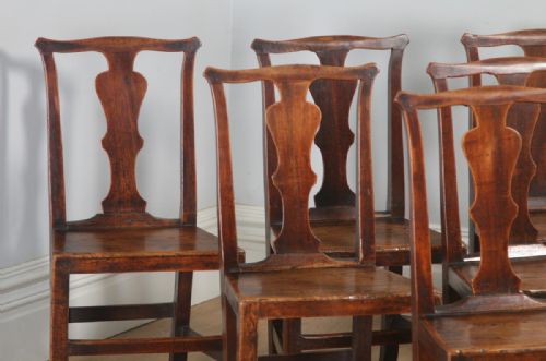 fig 1. Antique Set of Six Georgian Chippendale Elm Country Cottage Kitchen Dining Chairs (Circa 1780)