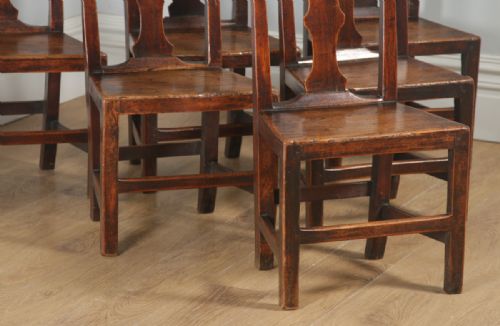 fig 6. Antique Set of Six Georgian Chippendale Elm Country Cottage Kitchen Dining Chairs (Circa 1780)