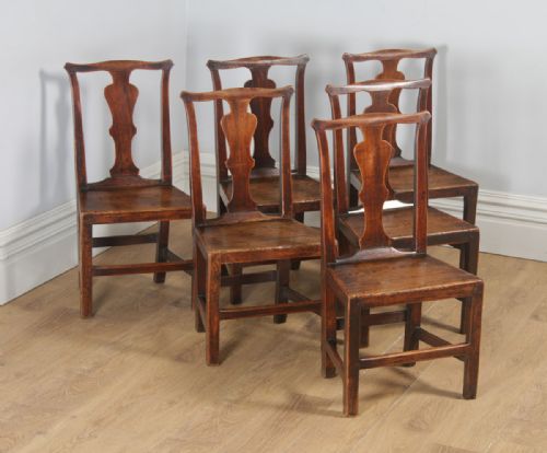 fig 7. Antique Set of Six Georgian Chippendale Elm Country Cottage Kitchen Dining Chairs (Circa 1780)