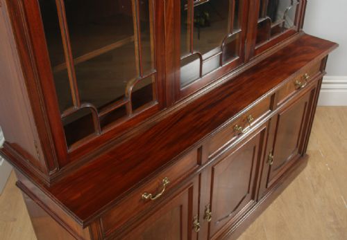 fig 4. Antique English Georgian Style Flame Mahogany Glazed Library Office Bookcase Cupboard by S&H Jewell of London (Circa 1900)