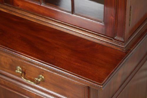 fig 5. Antique English Georgian Style Flame Mahogany Glazed Library Office Bookcase Cupboard by S&H Jewell of London (Circa 1900)