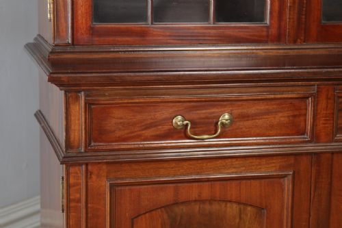 fig 6. Antique English Georgian Style Flame Mahogany Glazed Library Office Bookcase Cupboard by S&H Jewell of London (Circa 1900)