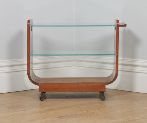 fig 2. Art Deco Retro Vintage Danish Teak & Glass Serving Tea & Bar Drinks Trolley (Circa 1940)