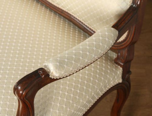 fig 7. Antique French Pair of Louis XV Style Walnut Upholstered Salon Couch Sofa Settee (Circa 1860)