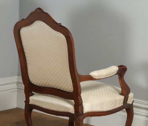fig 4. Antique French Pair of Louis XV Style Walnut Upholstered Salon Fauteuil Armchairs (Circa 1860)