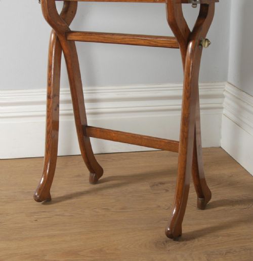 fig 2. Antique English Victorian Oak Folding Campaign Writing Compendium Desk Table (Circa 1890)