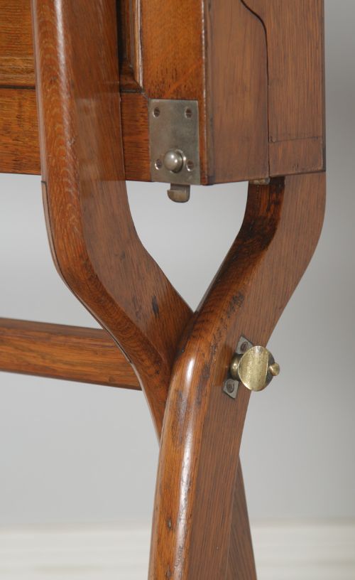 fig 5. Antique English Victorian Oak Folding Campaign Writing Compendium Desk Table (Circa 1890)