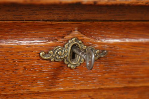 fig 3. Antique English Edwardian 5ft Oak Roll Top Pedestal Office Writing Desk (Circa 1910)