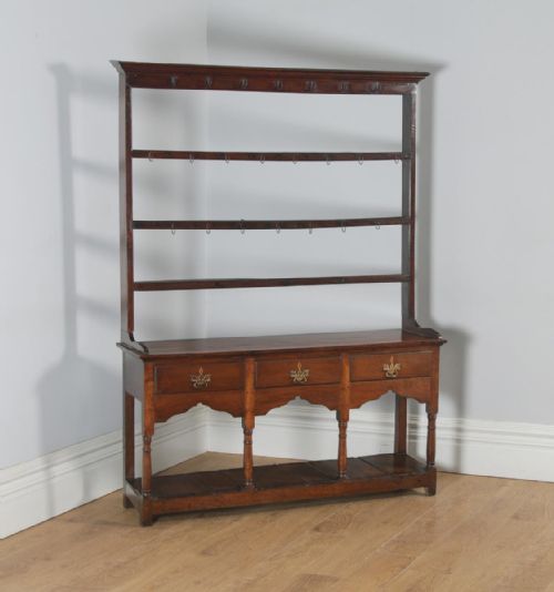 fig 1. Antique English Georgian Oak Low Side Board Dresser Base & Rack with Potboard (Circa 1780)