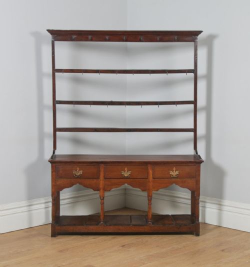 fig 2. Antique English Georgian Oak Low Side Board Dresser Base & Rack with Potboard (Circa 1780)