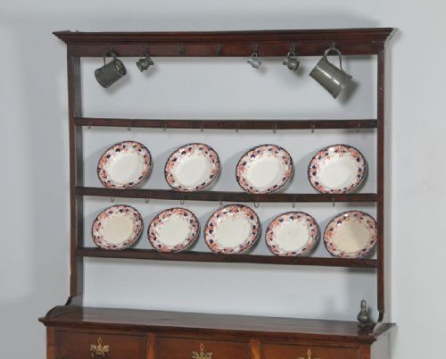 fig 3. Antique English Georgian Oak Low Side Board Dresser Base & Rack with Potboard (Circa 1780)