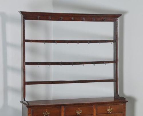 fig 4. Antique English Georgian Oak Low Side Board Dresser Base & Rack with Potboard (Circa 1780)