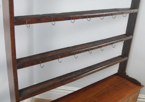 fig 6. Antique English Georgian Oak Low Side Board Dresser Base & Rack with Potboard (Circa 1780)