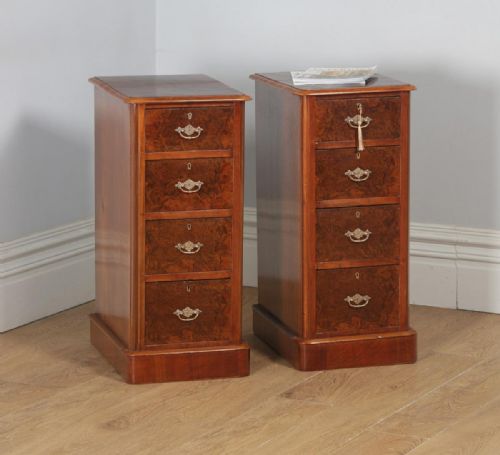 Antique Pair of English Victorian Burr Walnut Bedside Chests (Circa 1880)