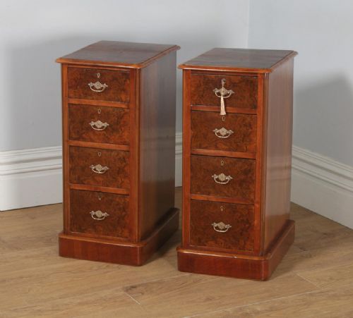 fig 1. Antique Pair of English Victorian Burr Walnut Bedside Chests (Circa 1880)