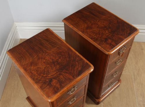 fig 2. Antique Pair of English Victorian Burr Walnut Bedside Chests (Circa 1880)