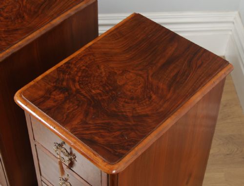 fig 3. Antique Pair of English Victorian Burr Walnut Bedside Chests (Circa 1880)
