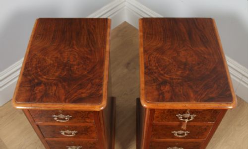 fig 4. Antique Pair of English Victorian Burr Walnut Bedside Chests (Circa 1880)