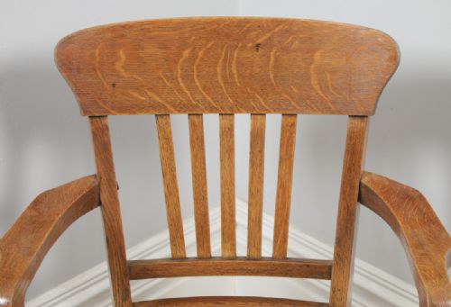 fig 6. Antique English Edwardian Oak & Green Leather Revolving Office Desk Arm Chair (Circa 1910)