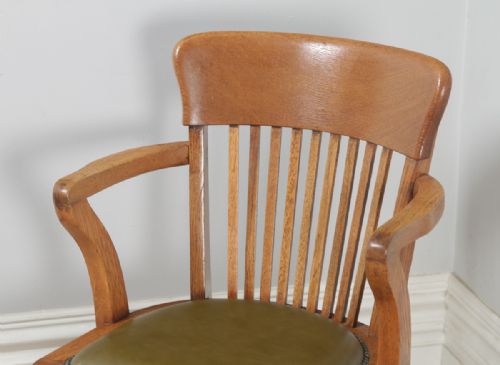 fig 4. Antique Edwardian Oak & Green Leather Revolving Office Desk Arm Chair (Circa 1910)
