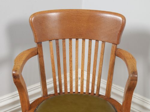 fig 6. Antique Edwardian Oak & Green Leather Revolving Office Desk Arm Chair (Circa 1910)