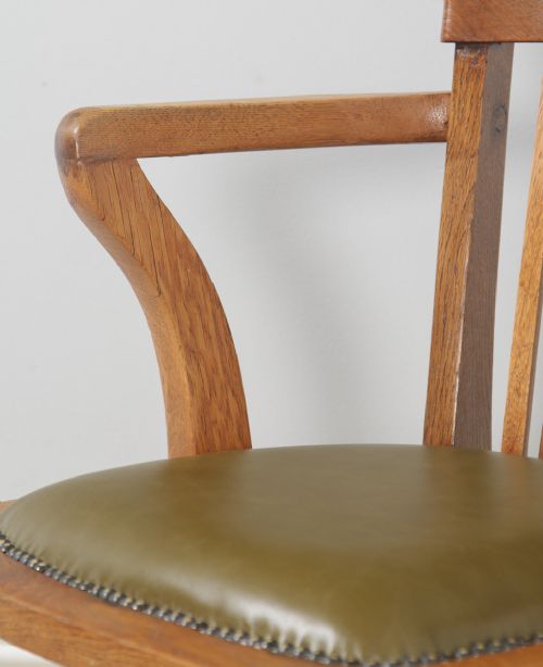 fig 8. Antique Edwardian Oak & Green Leather Revolving Office Desk Arm Chair (Circa 1910)