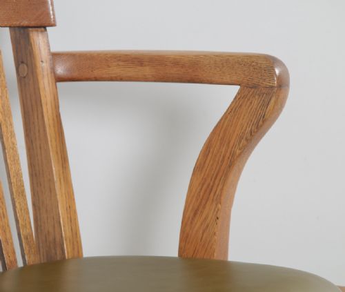fig 9. Antique Edwardian Oak & Green Leather Revolving Office Desk Arm Chair (Circa 1910)