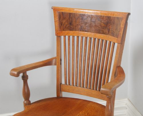 fig 2. Antique American Edwardian Oak & Burr Walnut Revolving Office Desk Arm Chair by J.S. Ford, Johnson & Company of Chicago (Circa 1900)