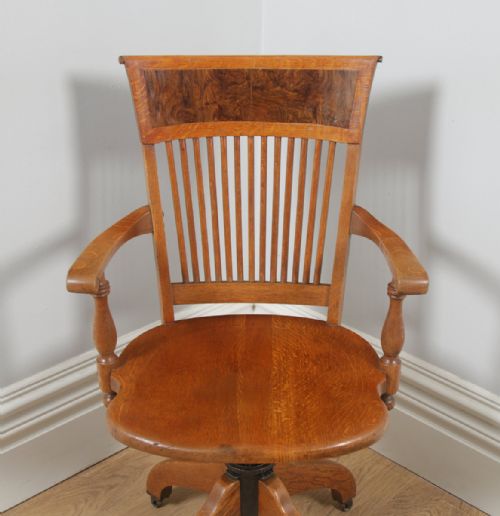 fig 3. Antique American Edwardian Oak & Burr Walnut Revolving Office Desk Arm Chair by J.S. Ford, Johnson & Company of Chicago (Circa 1900)