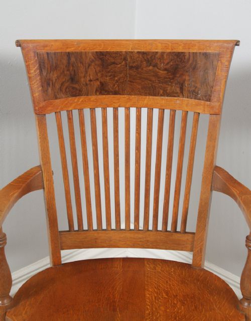 fig 4. Antique American Edwardian Oak & Burr Walnut Revolving Office Desk Arm Chair by J.S. Ford, Johnson & Company of Chicago (Circa 1900)