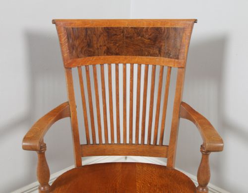 fig 5. Antique American Edwardian Oak & Burr Walnut Revolving Office Desk Arm Chair by J.S. Ford, Johnson & Company of Chicago (Circa 1900)