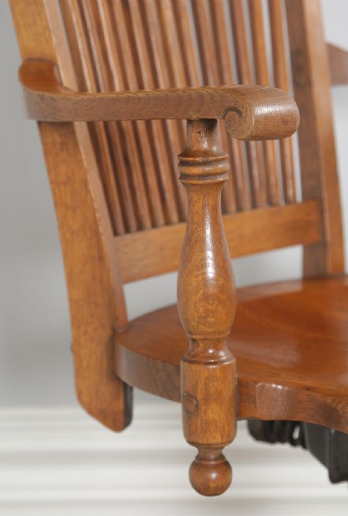 fig 6. Antique American Edwardian Oak & Burr Walnut Revolving Office Desk Arm Chair by J.S. Ford, Johnson & Company of Chicago (Circa 1900)