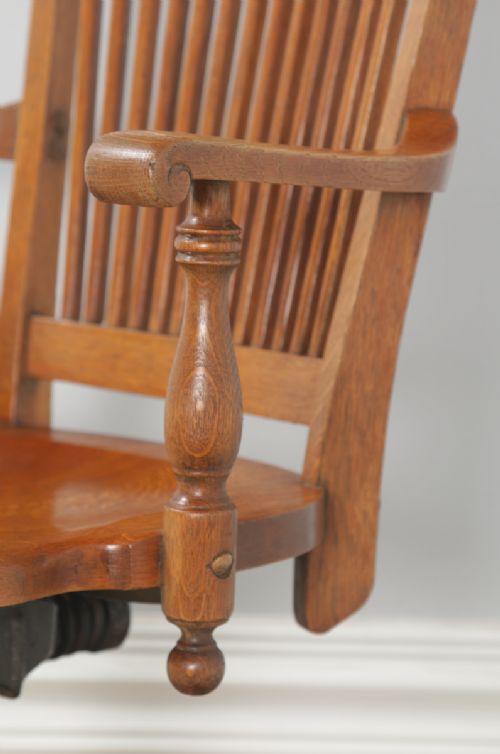 fig 9. Antique American Edwardian Oak & Burr Walnut Revolving Office Desk Arm Chair by J.S. Ford, Johnson & Company of Chicago (Circa 1900)