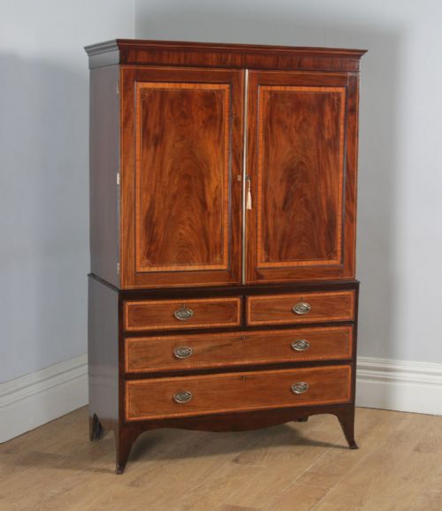 Antique English Georgian Regency Flame Mahogany Linen Press Wardrobe Cupboard (Circa 1820)